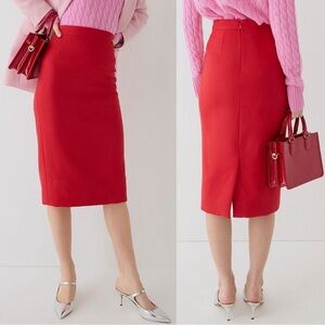 J Crew No. 3 Pencil Skirt in Dark Poppy Red in Double Serge Wool | Sz 2
